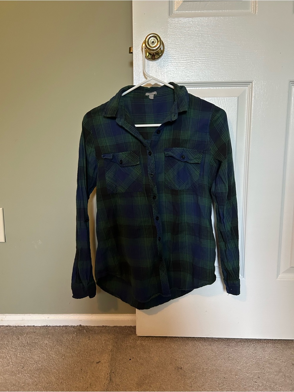 Charlotte Russe Green and Navy Plaid Shirt